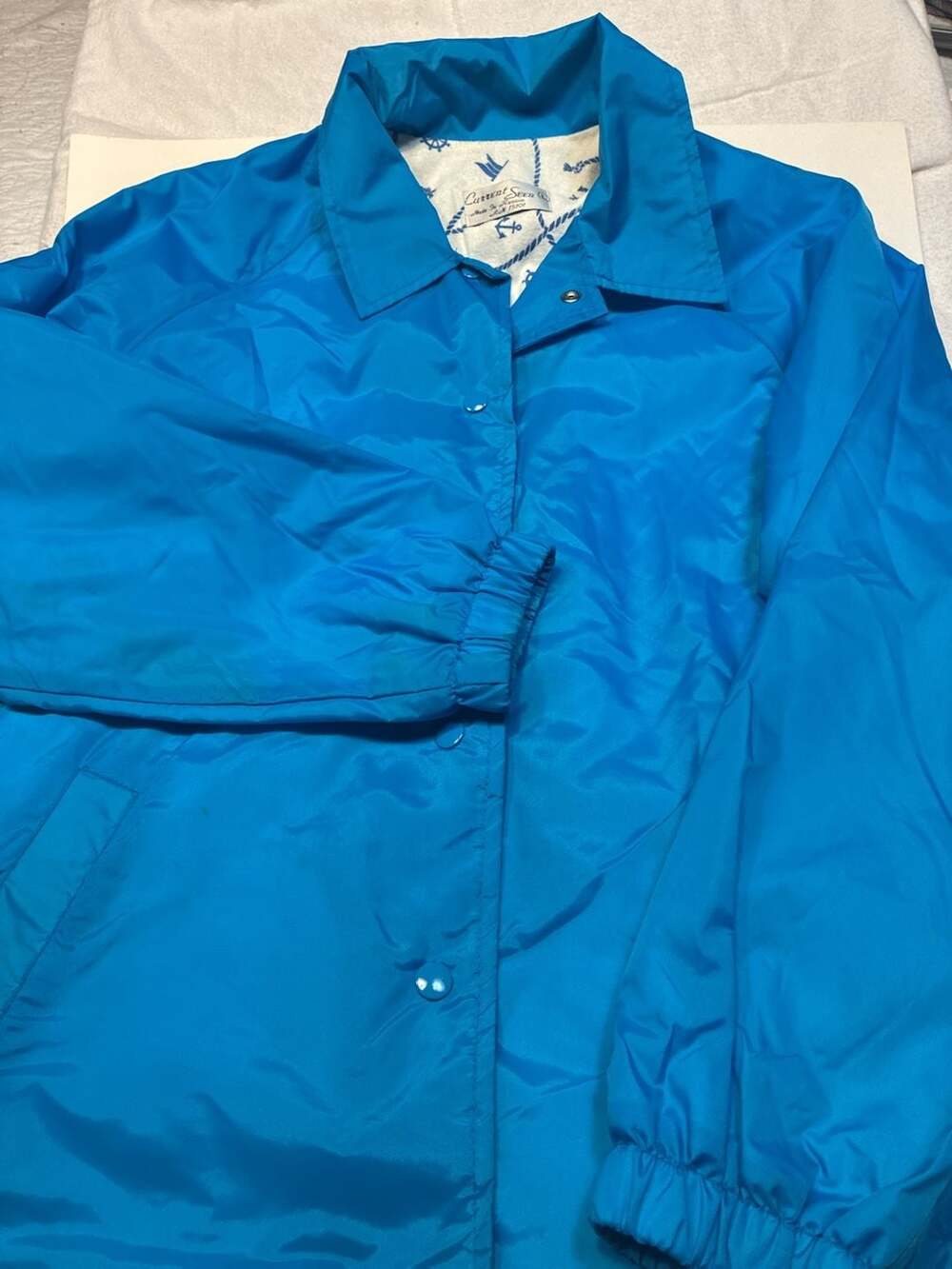 Current Seen Vintage Blue Nylon Coaches Windbreaker Jacket with Nautical Print L